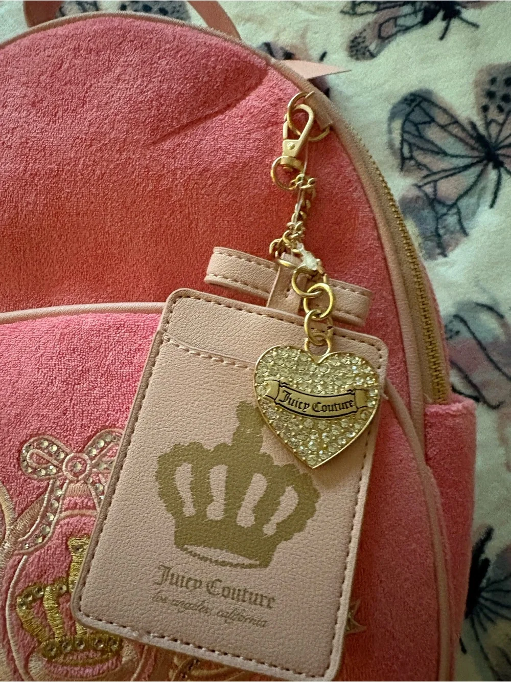 Juicy Couture Pink Velvet Crown Embroidered Mini Backpack